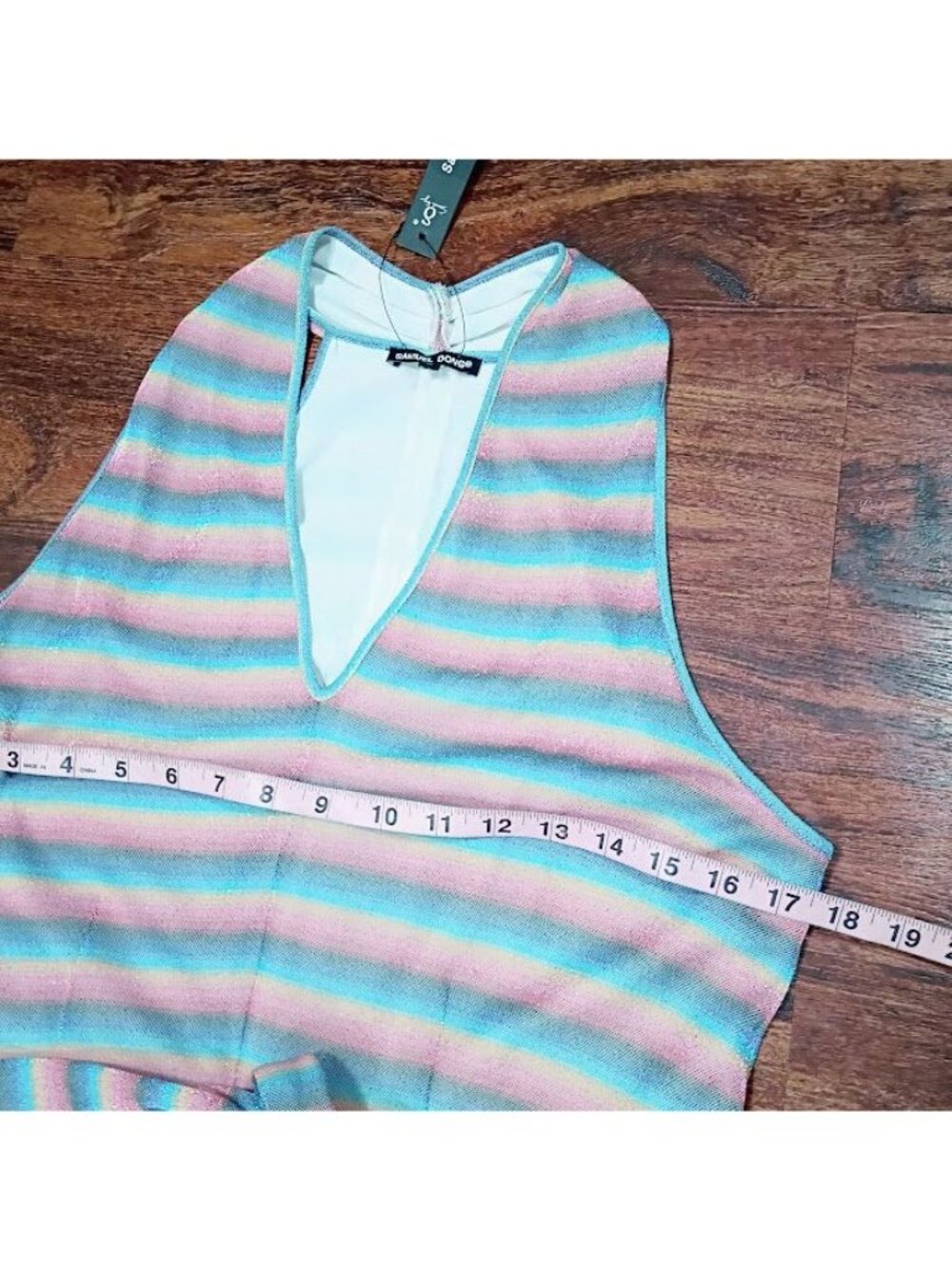 Samuel Dong Size M/L Striped Halter Midi Dress Handkerchief Hem & Metallic Sheen - Picture 7 of 15